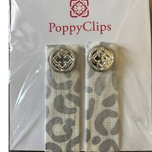 Gray and White Leopard Print PoppyClips with Silver Button